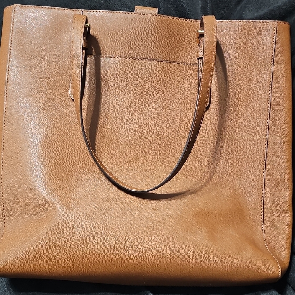 Michael Kors Brown Saffiano Leather Tote with Gold MK Logo - Picture 2 of 5